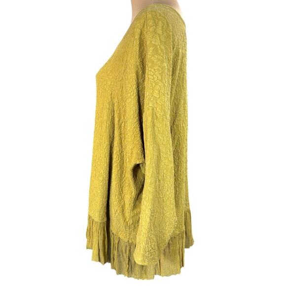 URU Embossed Chartreuse Silk‎ Blouse Chiffon Trim One Size Artisan Made in USA - Picture 3 of 7